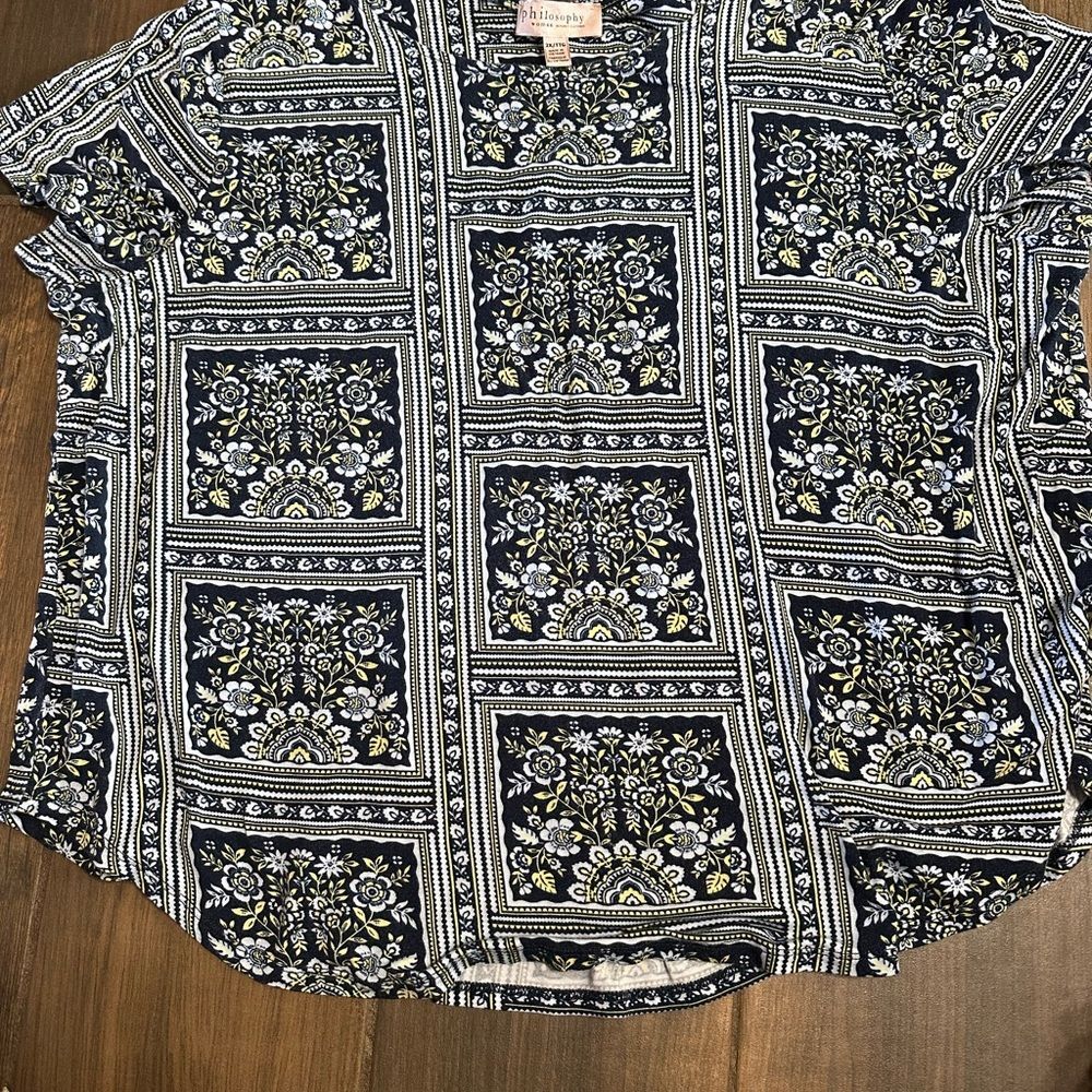 Philosophy Navy and White Patterned Blouse